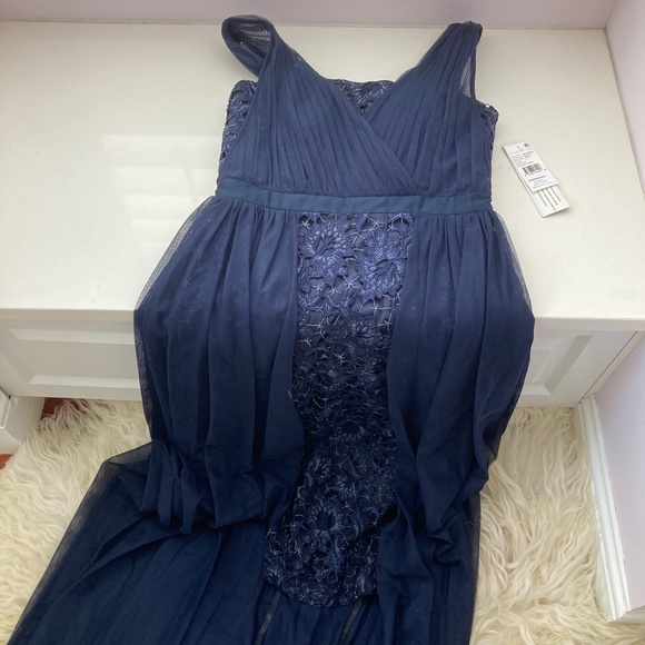 AIDAN MATTOX Womens Navy Sleeveless Below The Knee A-Line Evening Dress - Picture 6 of 14